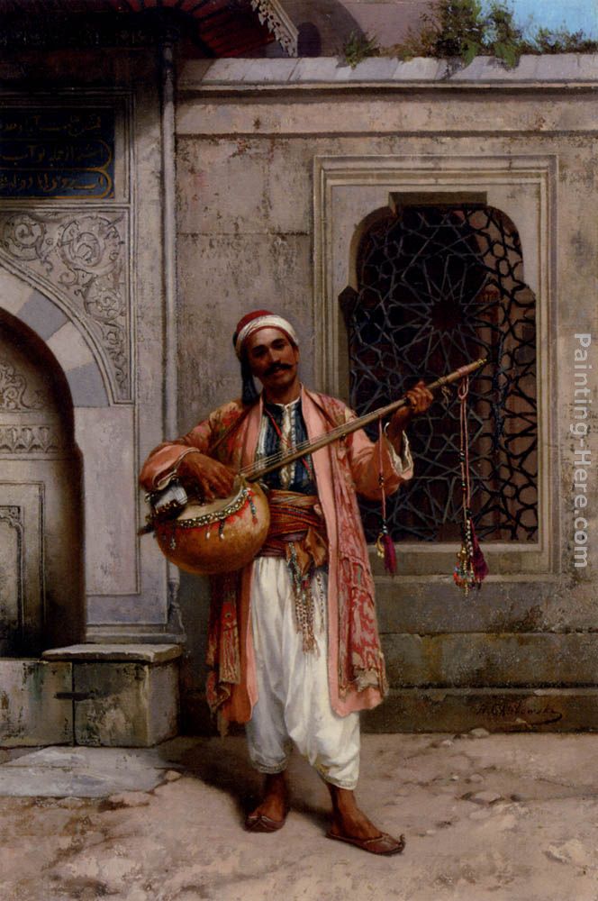 A Musician Playing Before A Mosque In Constantinople painting - Stanislaus von Chlebowski A Musician Playing Before A Mosque In Constantinople art painting